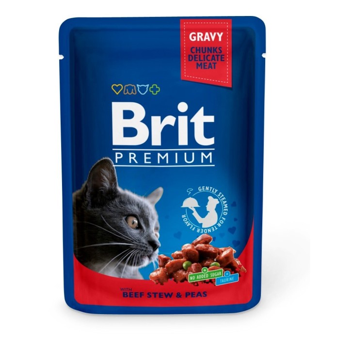 BRIT Premium Cat Adult Rindfleisch und Erbsen Katzensäckchen 24 x 100g