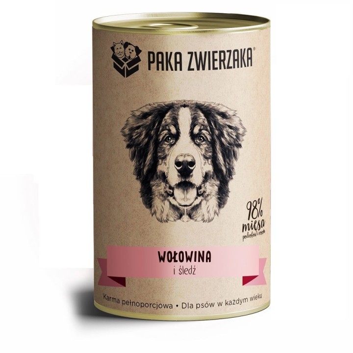 PAKA ZWIERZAKA Nassfutter für Hunde mit Rindfleisch und Hering 400 g