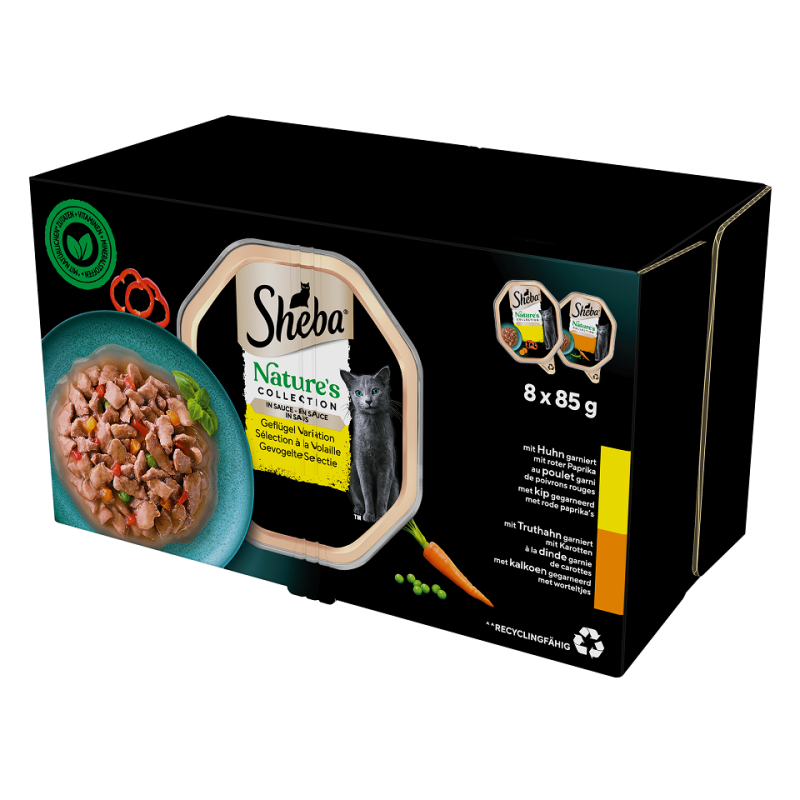 SHEBA Nature’s Collection 8x85 g Nassfutter mit Huhn und Truthahn in Soße für adulte Katzen