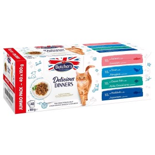 BUTCHER'S Delicious Dinners Cat Jumbo Pack Fish selection in Jelly 40x100 g