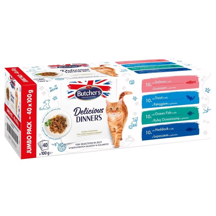BUTCHER'S Delicious Dinners Cat Jumbo Pack Fish selection in Jelly 40x100 g
