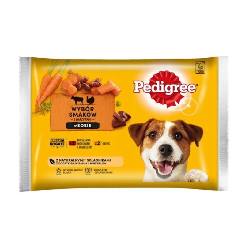 PEDIGREE Mix in Sauce 4x100g: Nassfutter für adulte Hunde mit Rind- und Lammfleisch, Truthahn und Karotten