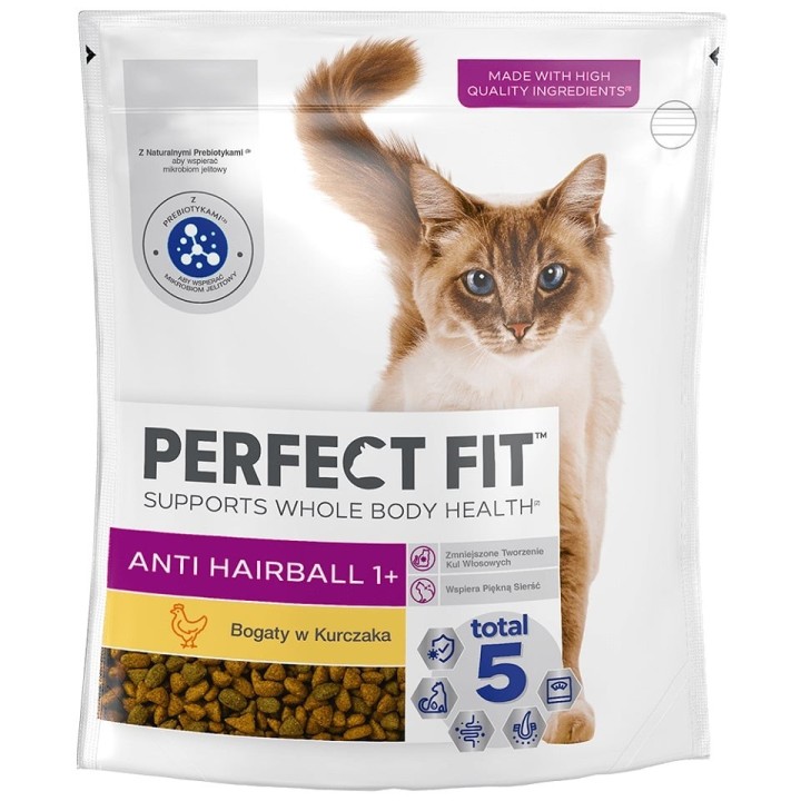 PERFECT FIT Antihairball 1+: Trockenvollnahrung mit Huhn für adulte Katzen 750 g