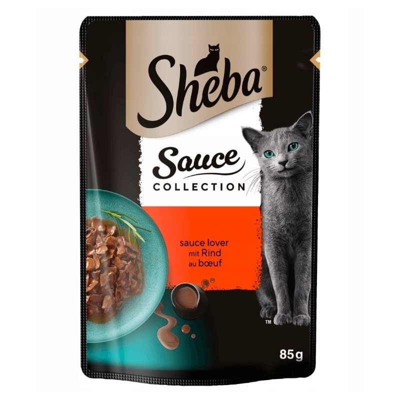 SHEBA Sauce Collection 85g: Nassvollnahrung für adulte Katzen mit Rindfleisch in Sauce