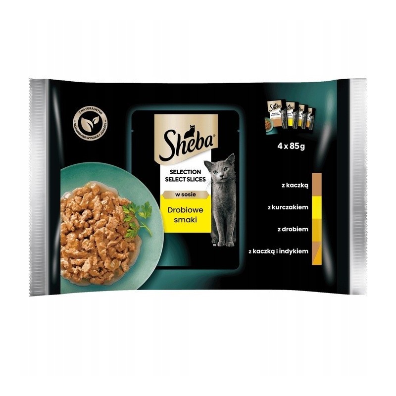 SHEBA Selection Select Slices 4x85g: Nassfutter mit Ente, Huhn, Geflügel, Ente und Truthahn für Katzen