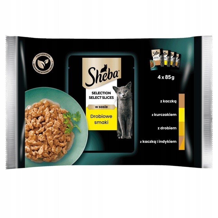 SHEBA Selection Select Slices 4x85g: Nassfutter mit Ente, Huhn, Geflügel, Ente und Truthahn für Katzen