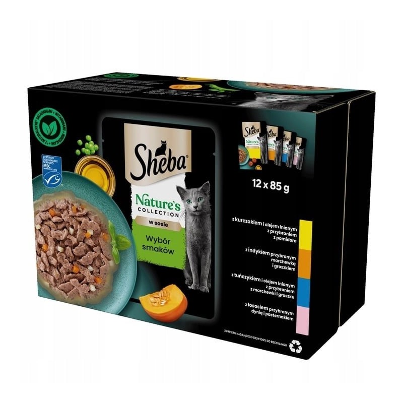SHEBA Nature’s Collection in Soße 12x85g Nassfutter mit Huhn, Truthahn, Thunfisch und Lachs für Katzen