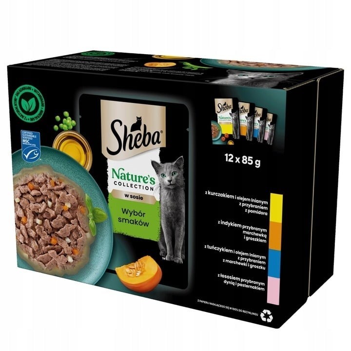 SHEBA Nature’s Collection in Soße 12x85g Nassfutter mit Huhn, Truthahn, Thunfisch und Lachs für Katzen