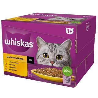WHISKAS Adult 24x85 g: Stücke mit Huhn, Ente, Geflügel und Truthahn in Sauce für adulte Katzen