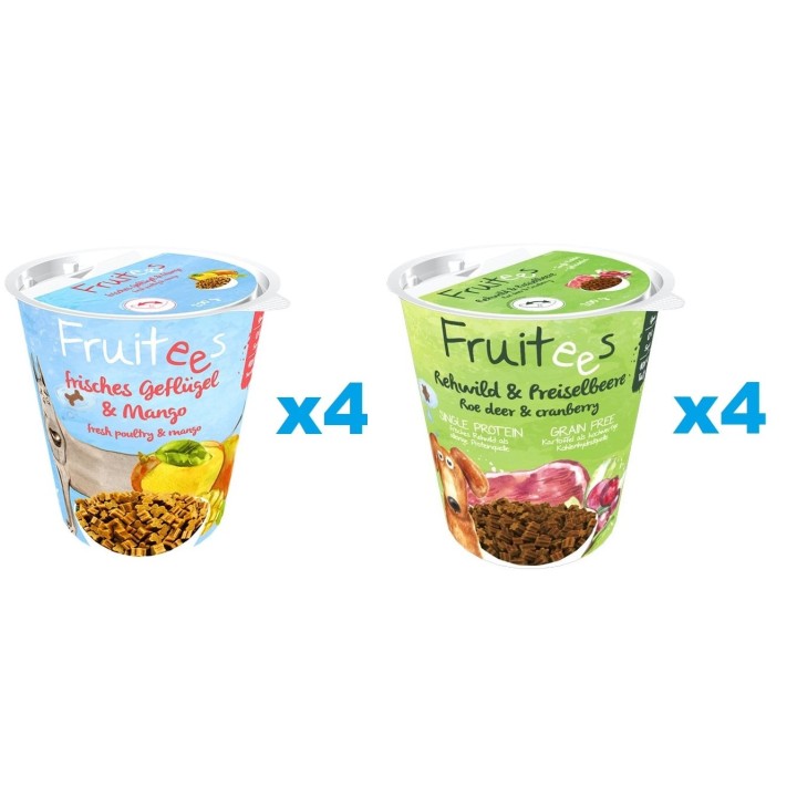 BOSCH Fruitees frisches Geflügel &amp, Mango 4 x 200 g + Rehwild &amp, Preiselbeere 4 x 200 g