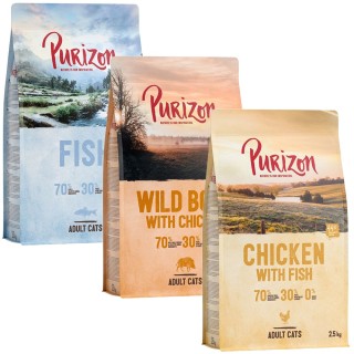 Gemischtes Sparpaket Purizon 3 x 2,5 kg - Huhn & Fisch / Fisch / Wildschwein & Huhn