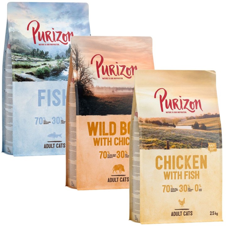 Gemischtes Sparpaket Purizon 3 x 2,5 kg - Huhn & Fisch / Fisch / Wildschwein & Huhn
