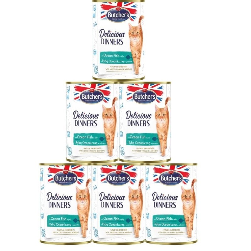 BUTCHER'S Delicious Dinners, Nassfutter mit Meeresfisch in Gelee 6x400g