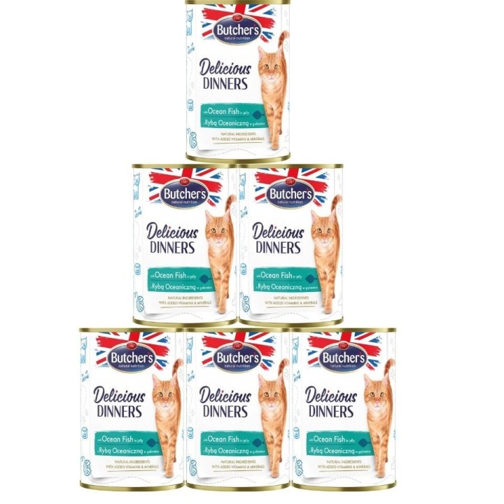 BUTCHER'S Delicious Dinners, Nassfutter mit Meeresfisch in Gelee 6x400g