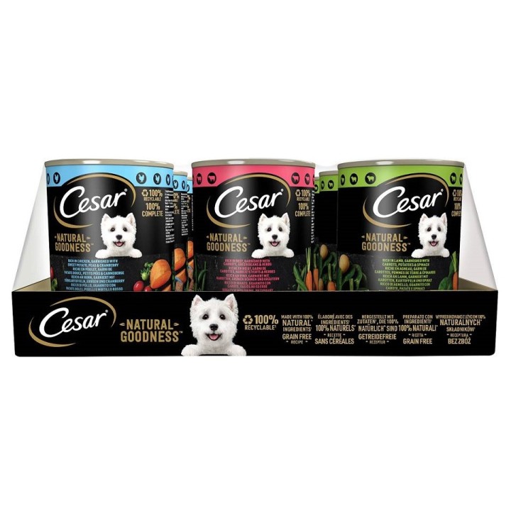 CESAR Natural Goodness 12x400g Dose Huhn-, Rind-, Lammfleisch für ausgewachsene Hunde