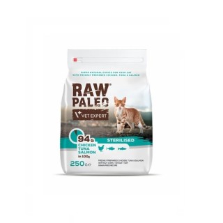 VETEXPERT Raw Paleo Sterilised Chicken&amp,Tuna&amp,Salmon für kastrierte Katzen 250 g