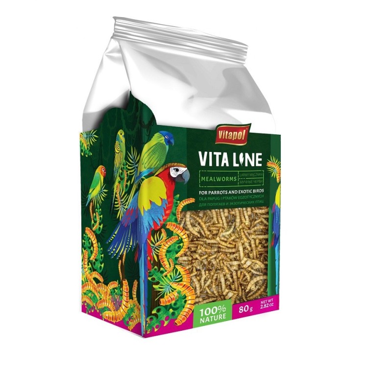 VITAPOL Larven der Weißen Fliege für Papageien und exotische Vögel 80g