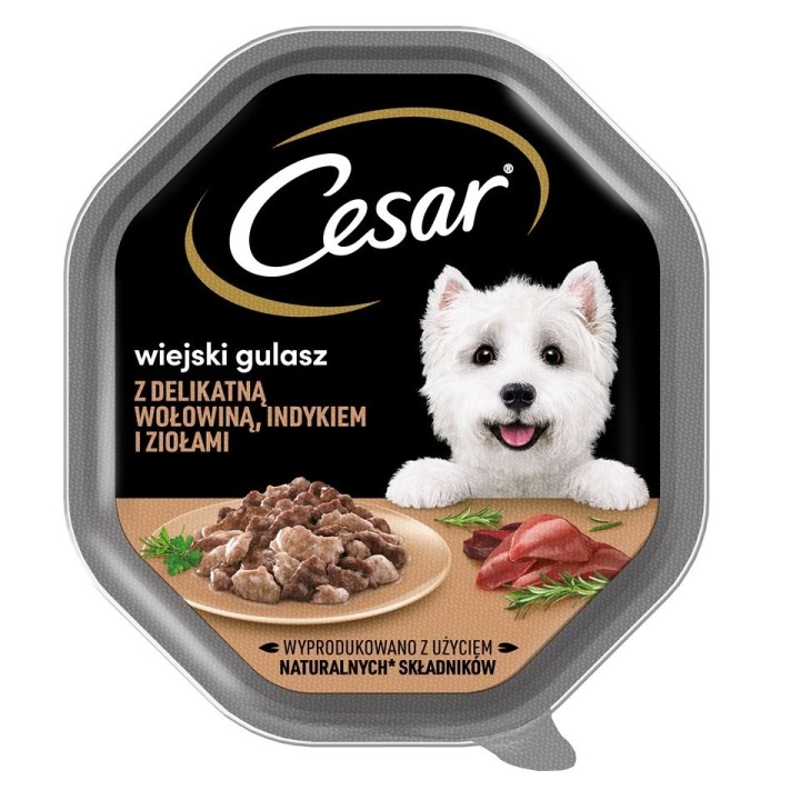 CESAR 150 g Nassvollnahrung in Sauce für ausgewachsene Hunde mit zartem Putenfleisch und Kräutern