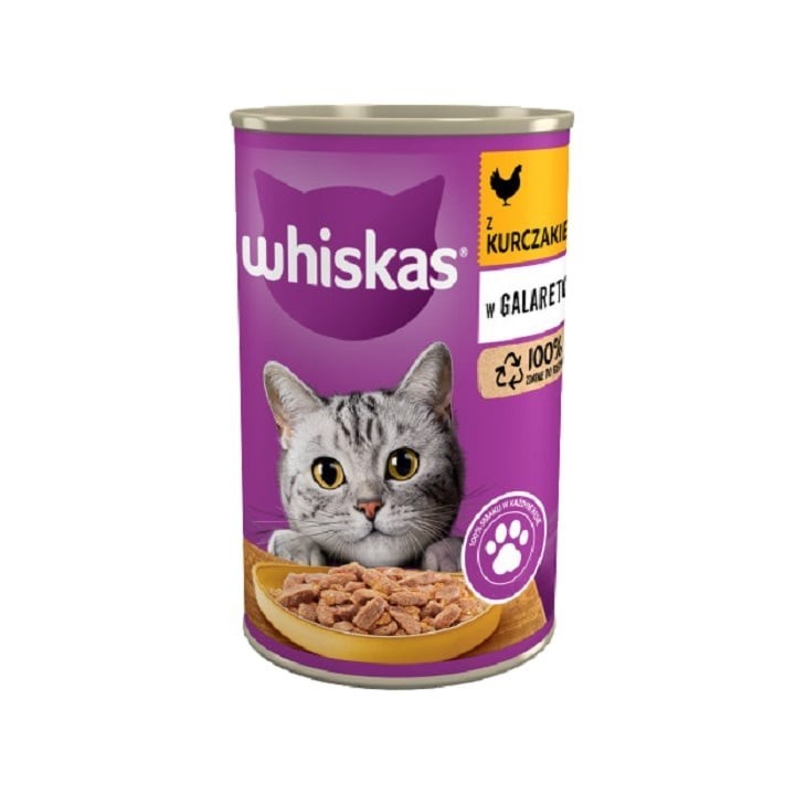 WHISKAS Adult 400 g - Nassfutter mit Huhn in Gelee für adulte Katzen