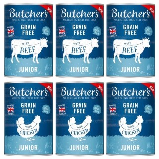 BUTCHER'S Original Junior Mix: Rindfleisch und Hühnerfleisch in Gelee für Welpen 6x400g