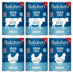 BUTCHER'S Original Junior Mix: Rindfleisch und Hühnerfleisch in Gelee für Welpen 6x400g