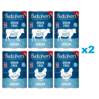 BUTCHER'S Original Junior Mix: Rindfleisch und Hühnerfleisch in Gelee für Welpen 12x400g