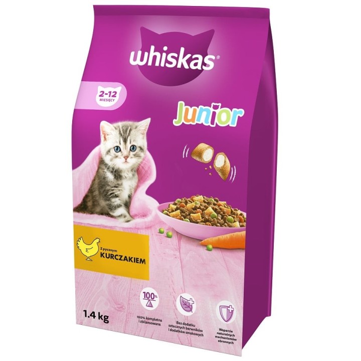 WHISKAS Junior 1,4 kg: Trockenvollnahrung für Kätzchen mit leckerem Huhn
