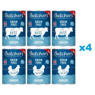 BUTCHER'S Original Junior Mix: Rindfleisch und Hühnerfleisch in Gelee für Welpen 24x400g