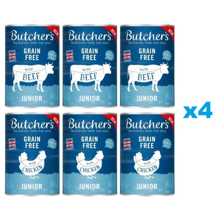 BUTCHER'S Original Junior Mix: Rindfleisch und Hühnerfleisch in Gelee für Welpen 24x400g