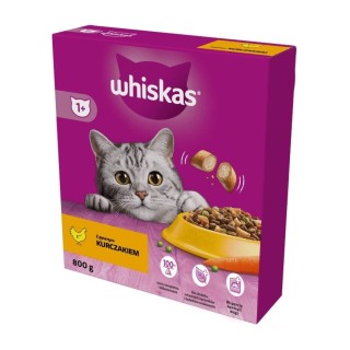 WHISKAS Adult 800g: Trockenvollnahrung für adulte Katzen mit leckerem Huhn