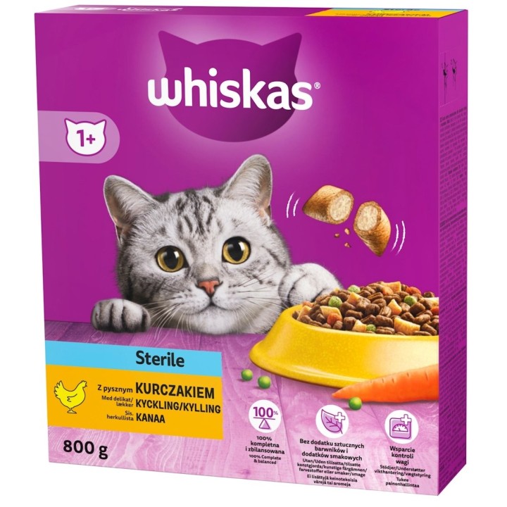 WHISKAS Sterile 800g: Trockenfutter für sterilisierte Katzen mit Huhn