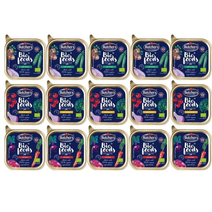 BUTCHER'S BIO foods Mix: Putenpastete, Rindpastete, Hühnerpastete 15x150 g