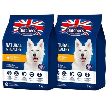 BUTCHER'S Natural&amp,Healthy Hundetrockenfutter mit Huhn 6 kg (2 x 3 kg)