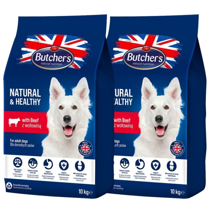 BUTCHER'S Natural&amp,Healthy Hundetrockenfutter mit Rind 20 kg (2 x 10 kg)