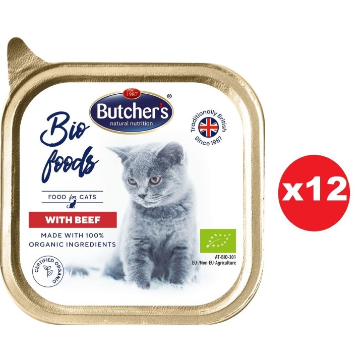 BUTCHER'S BIO foods Rinderpastete für die Katzen 12x85 g