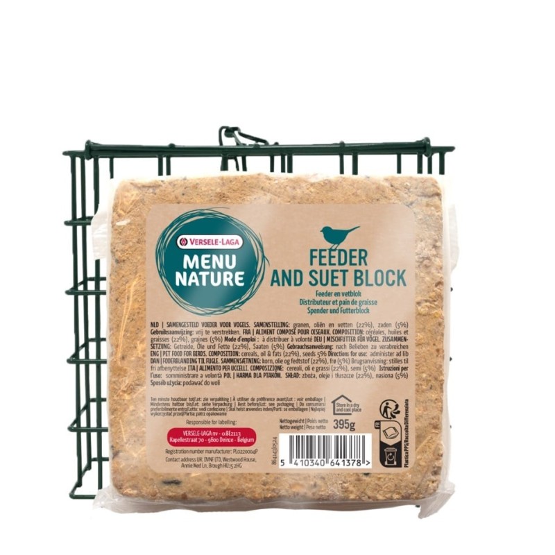 VERSELE-LAGA Menu Nature Fettblock mit Samen + wiederverwendbarem Futtermittel 395g