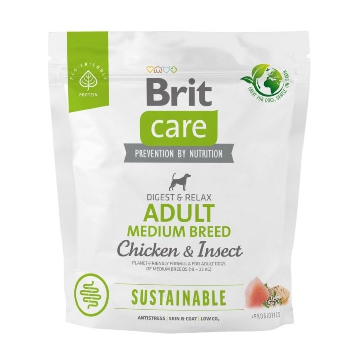 BRIT CARE Sustainable Adult Medium breed chicken insekt für ausgewachsene Hunde mittlerer Rassen mit Huhn und Insekten 1 kg