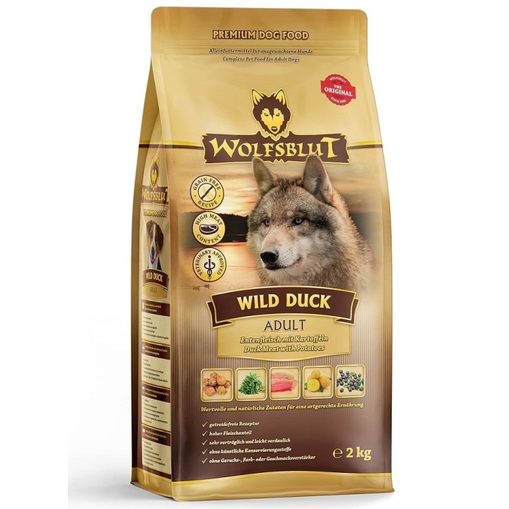 WOLFSBLUT Wild Duck Large Breed Adult Trockenfutter für große Hunderassen mit Ente 12,5 kg