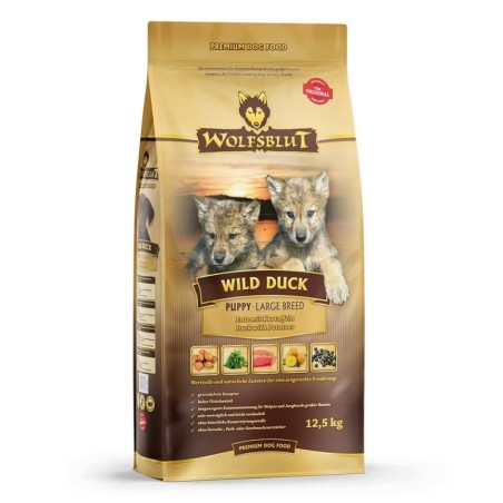 WOLFSBLUT Wild Duck Large Breed Puppy Welpentrockenfutter für große Rassen mit Ente 12,5 kg