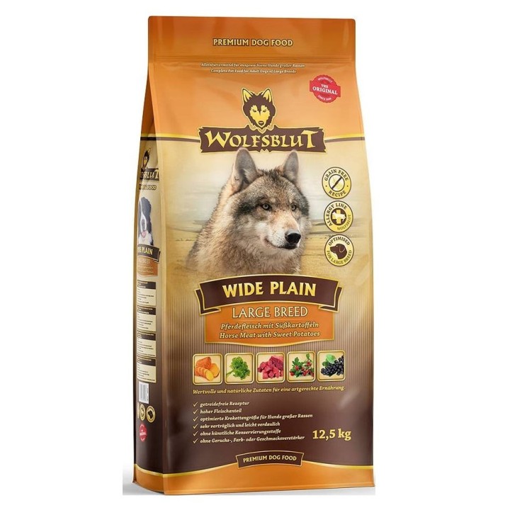WOLFSBLUT Wide Plain Large Breed Adult Trockenfutter für allergische Hunde großer Rassen mit Pferdefleisch und Süßkartoffeln