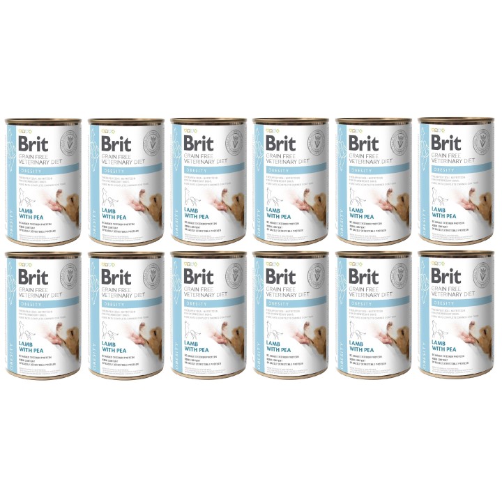 BRIT Veterinary Diet Obesity Lamb&amp,Pea Fettleibigkeitsfutter für Hunde 12x400 g