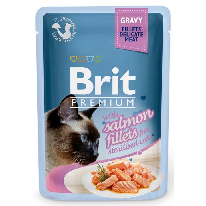 BRIT Premium Cat Delicate fillets in gravy mit Lachs in Sauce für sterilisierte Katzen 24x85g