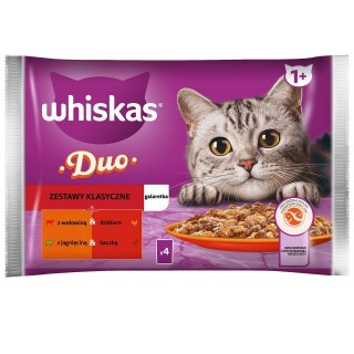 WHISKAS Adult Classic 4x85g: Nassfutter für Katzen mit Rind, Geflügel, Lamm und Ente in Gelee