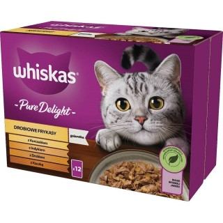 WHISKAS Adult 12x85g: Nassfutter für adulte Katzen mit Huhn, Pute, Geflügel und Ente in Gelee