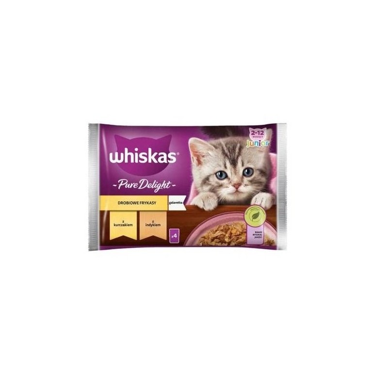 WHISKAS Junior Beutel 4x85g Nassfutter in Gelee mit Huhn, Truthahn für Kätzchen