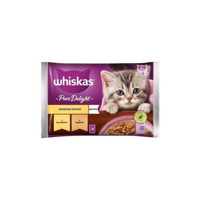 WHISKAS Junior Beutel 4x85g Nassfutter in Gelee mit Huhn, Truthahn für Kätzchen