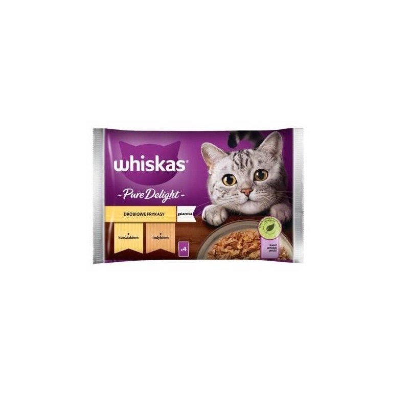 WHISKAS Adult 4x85g: Nassfutter für adulte Katzen mit Huhn und Truthahn in Gelee