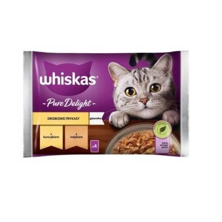 WHISKAS Adult 4x85g: Nassfutter für adulte Katzen mit Huhn und Truthahn in Gelee
