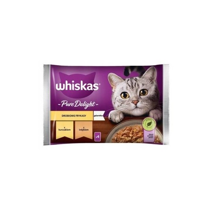 WHISKAS Adult 4x85g: Nassfutter für adulte Katzen mit Huhn und Truthahn in Gelee