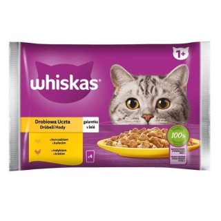 WHISKAS Adult 4x85g: Nassfutter für adulte Katzen mit Huhn und Truthahn in Gelee